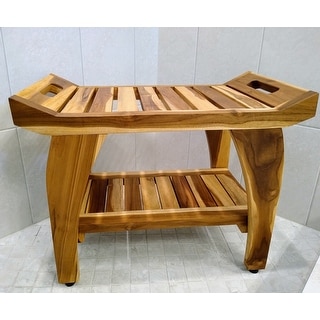 24 Ecodecors Earthyteak Tranquility Solid Teak Shower Bench With Shelf Earthyteak Finish Overstock 28301077